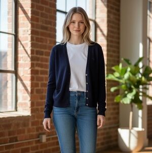 Abercrombie & Fitch Women's Navy Blue Cardigan Sweater Cotton And Cashmere